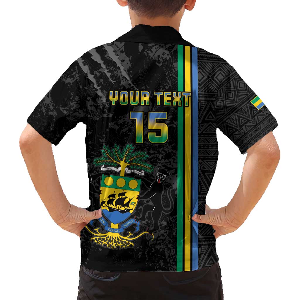 Custom Gabon Football Family Matching Long Sleeve Bodycon Dress and Hawaiian Shirt Go Les Pantheres - Black Ver