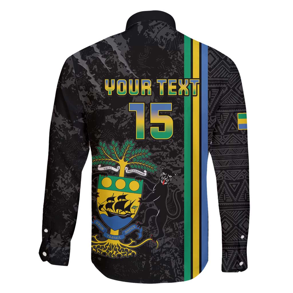 Custom Gabon Football Family Matching Long Sleeve Bodycon Dress and Hawaiian Shirt Go Les Pantheres - Black Ver