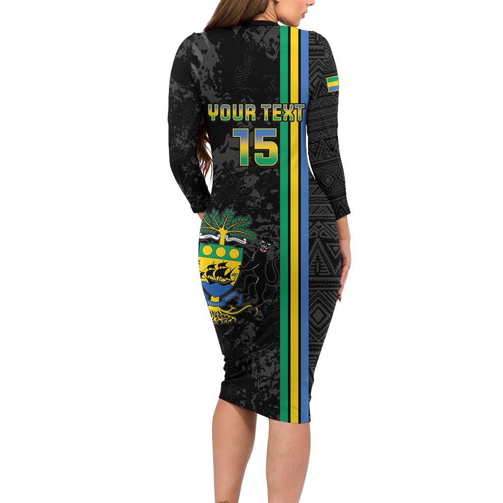 Custom Gabon Football Family Matching Long Sleeve Bodycon Dress and Hawaiian Shirt Go Les Pantheres - Black Ver