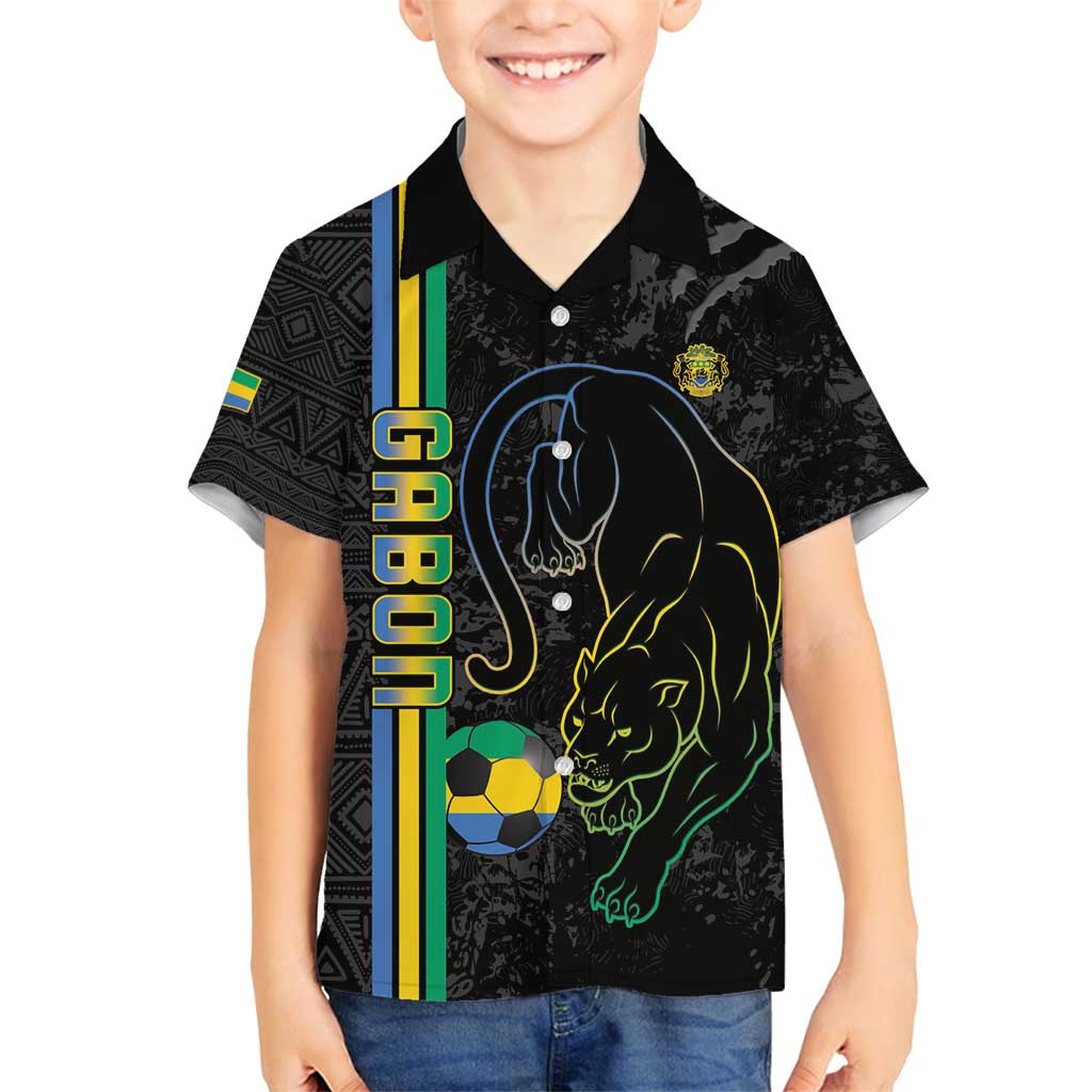 Custom Gabon Football Family Matching Long Sleeve Bodycon Dress and Hawaiian Shirt Go Les Pantheres - Black Ver