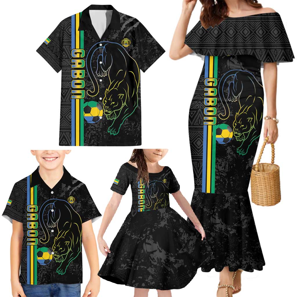 Custom Gabon Football Family Matching Mermaid Dress and Hawaiian Shirt Go Les Pantheres - Black Ver
