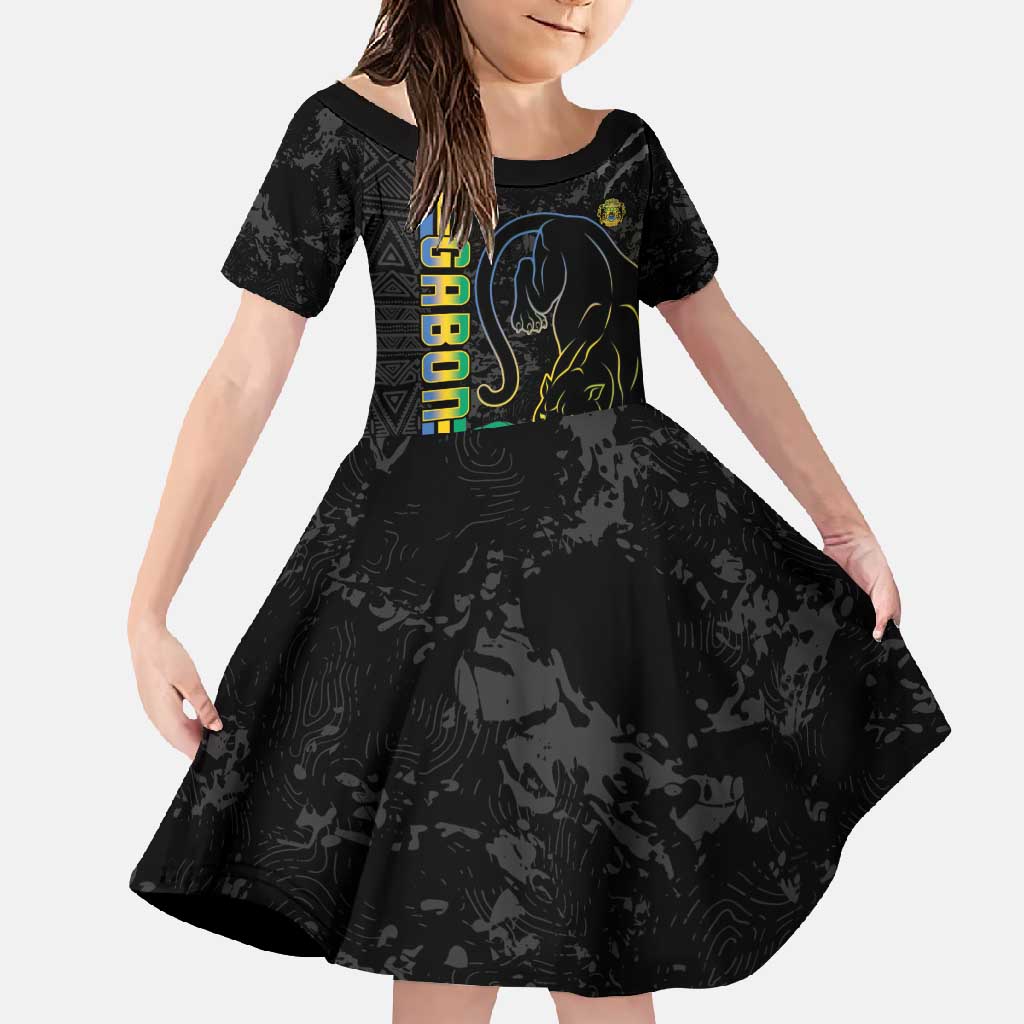 Custom Gabon Football Family Matching Off Shoulder Maxi Dress and Hawaiian Shirt Go Les Pantheres - Black Ver