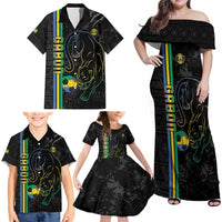 Custom Gabon Football Family Matching Off Shoulder Maxi Dress and Hawaiian Shirt Go Les Pantheres - Black Ver