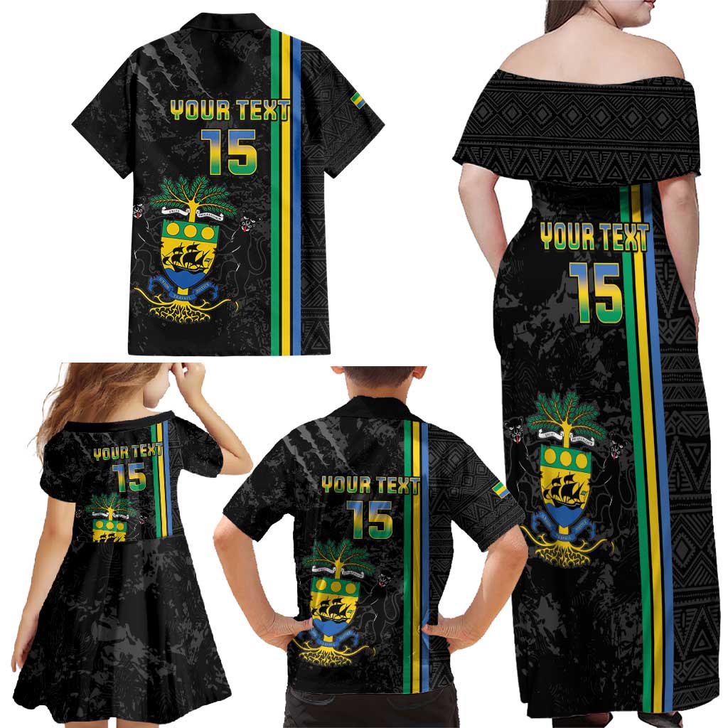 Custom Gabon Football Family Matching Off Shoulder Maxi Dress and Hawaiian Shirt Go Les Pantheres - Black Ver