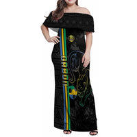 Custom Gabon Football Family Matching Off Shoulder Maxi Dress and Hawaiian Shirt Go Les Pantheres - Black Ver