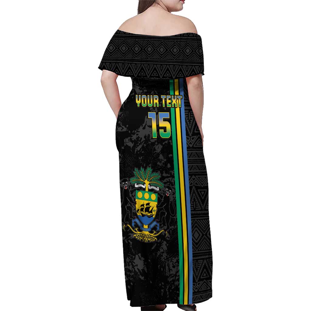 Custom Gabon Football Family Matching Off Shoulder Maxi Dress and Hawaiian Shirt Go Les Pantheres - Black Ver
