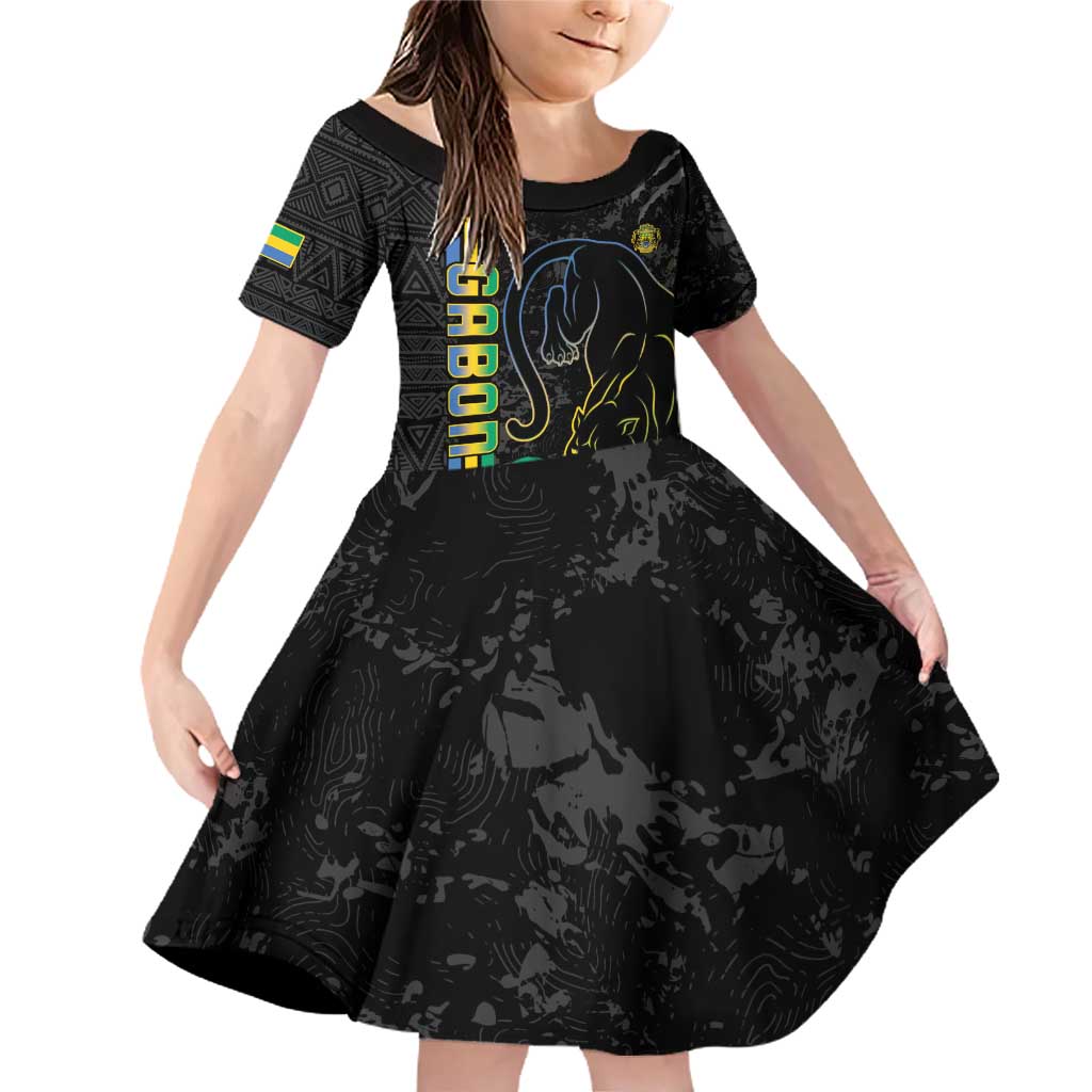 Custom Gabon Football Family Matching Off Shoulder Short Dress and Hawaiian Shirt Go Les Pantheres - Black Ver