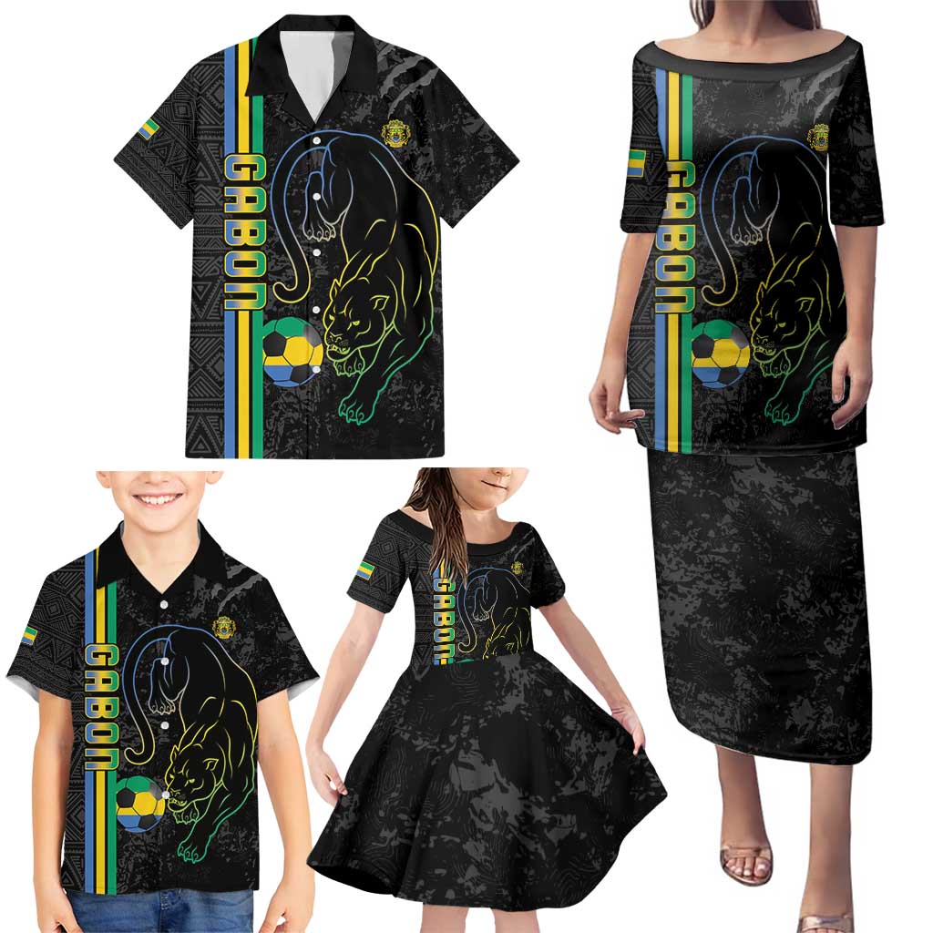 Custom Gabon Football Family Matching Puletasi and Hawaiian Shirt Go Les Pantheres - Black Ver
