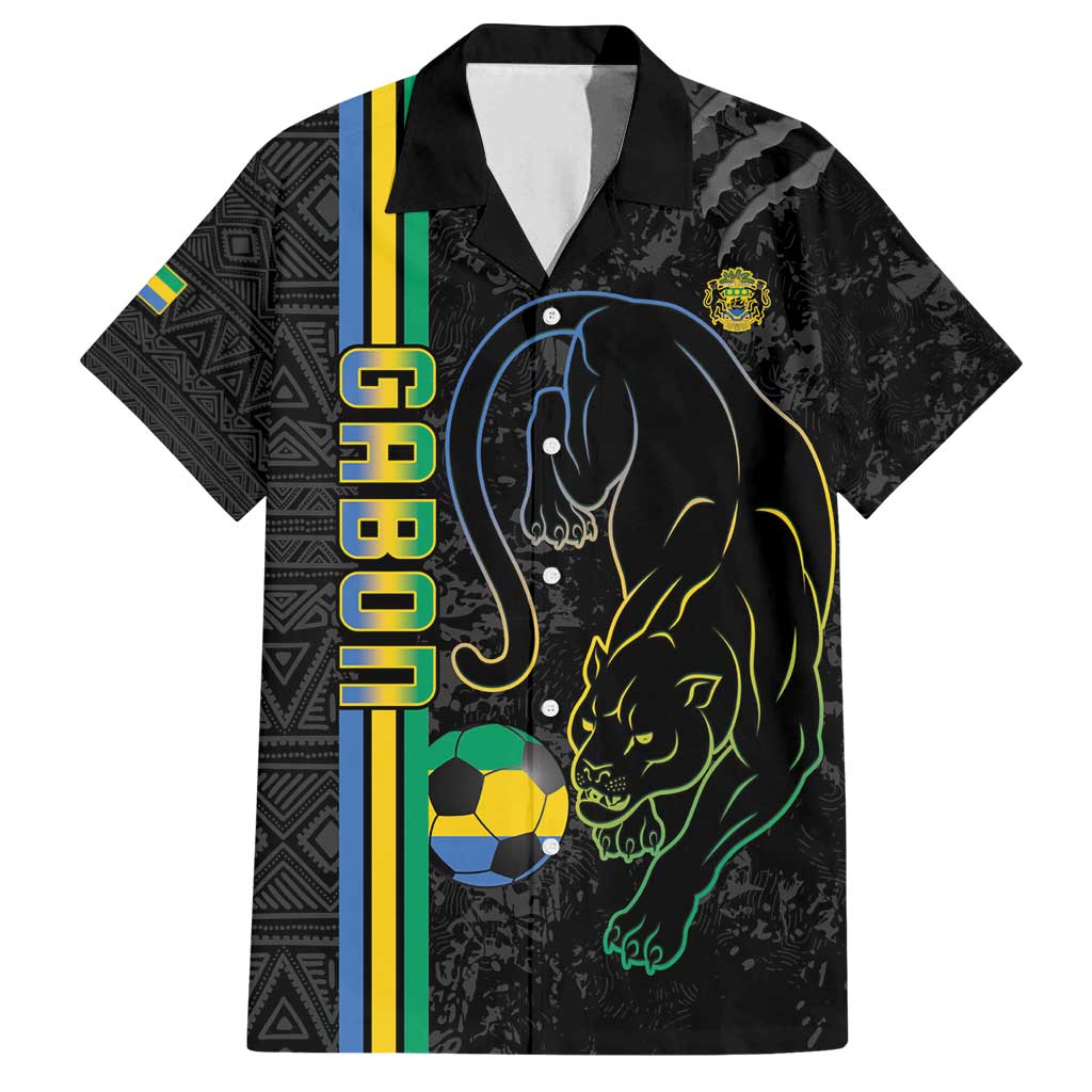 Custom Gabon Football Family Matching Puletasi and Hawaiian Shirt Go Les Pantheres - Black Ver