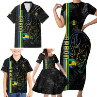 Custom Gabon Football Family Matching Short Sleeve Bodycon Dress and Hawaiian Shirt Go Les Pantheres - Black Ver