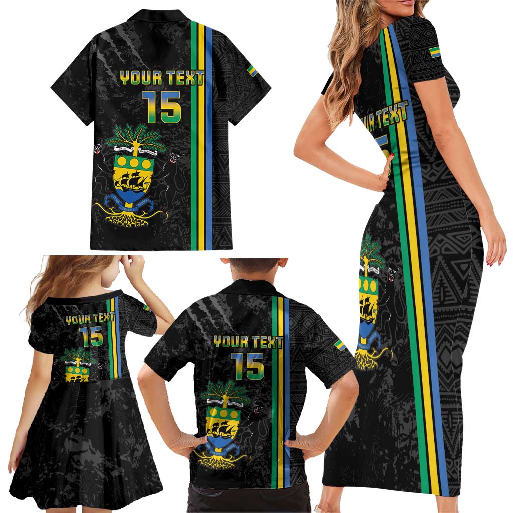 Custom Gabon Football Family Matching Short Sleeve Bodycon Dress and Hawaiian Shirt Go Les Pantheres - Black Ver