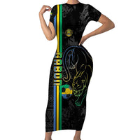 Custom Gabon Football Family Matching Short Sleeve Bodycon Dress and Hawaiian Shirt Go Les Pantheres - Black Ver