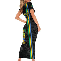 Custom Gabon Football Family Matching Short Sleeve Bodycon Dress and Hawaiian Shirt Go Les Pantheres - Black Ver