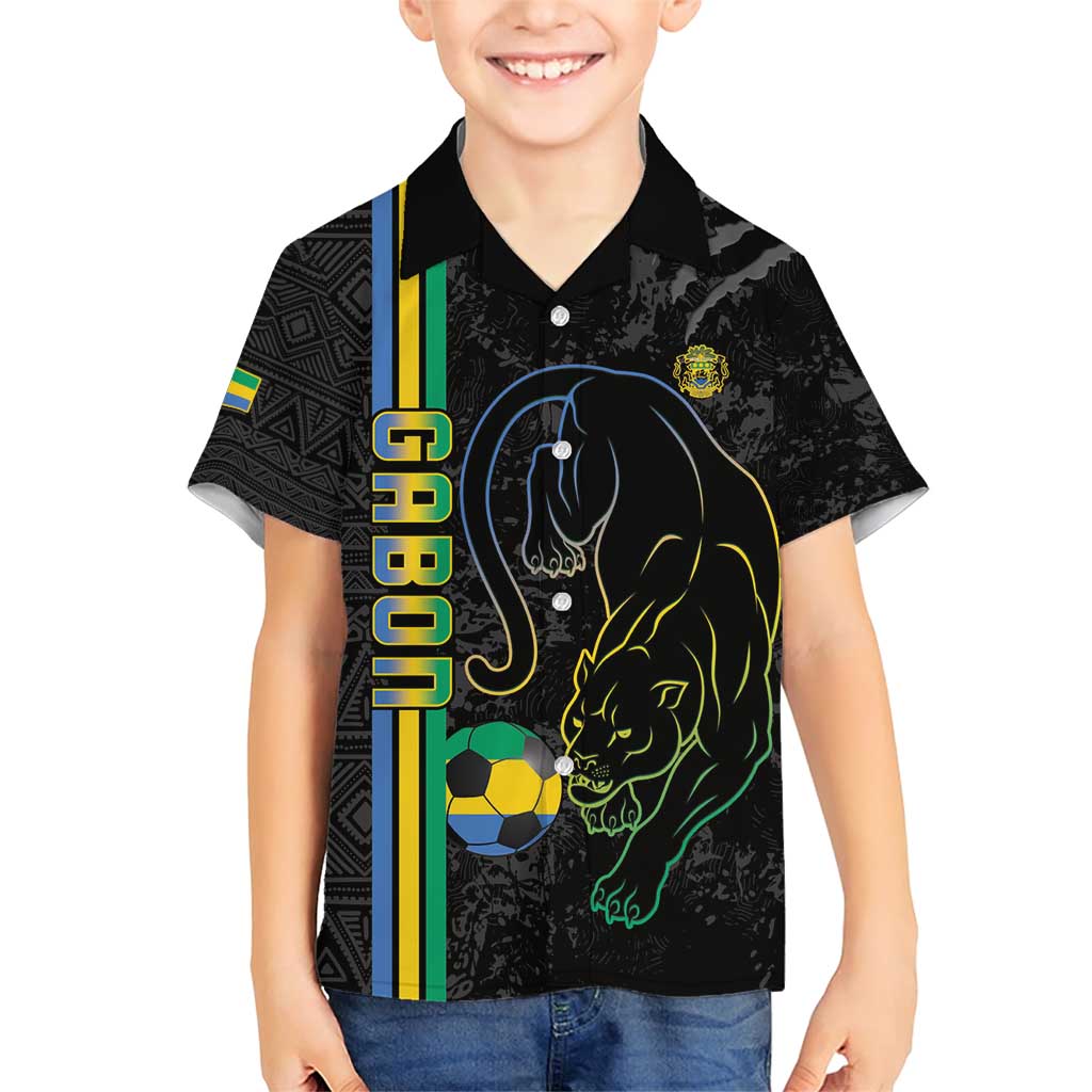 Custom Gabon Football Family Matching Short Sleeve Bodycon Dress and Hawaiian Shirt Go Les Pantheres - Black Ver