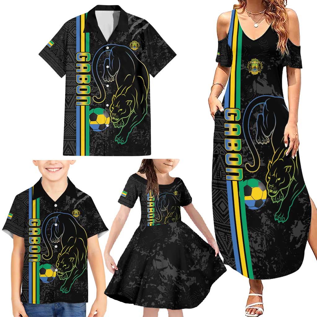 Custom Gabon Football Family Matching Summer Maxi Dress and Hawaiian Shirt Go Les Pantheres - Black Ver