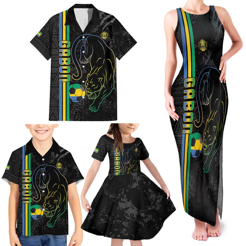 Custom Gabon Football Family Matching Tank Maxi Dress and Hawaiian Shirt Go Les Pantheres - Black Ver
