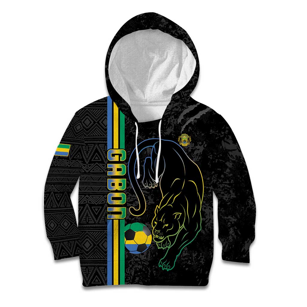 Custom Gabon Football Kid Hoodie Go Les Pantheres - Black Ver