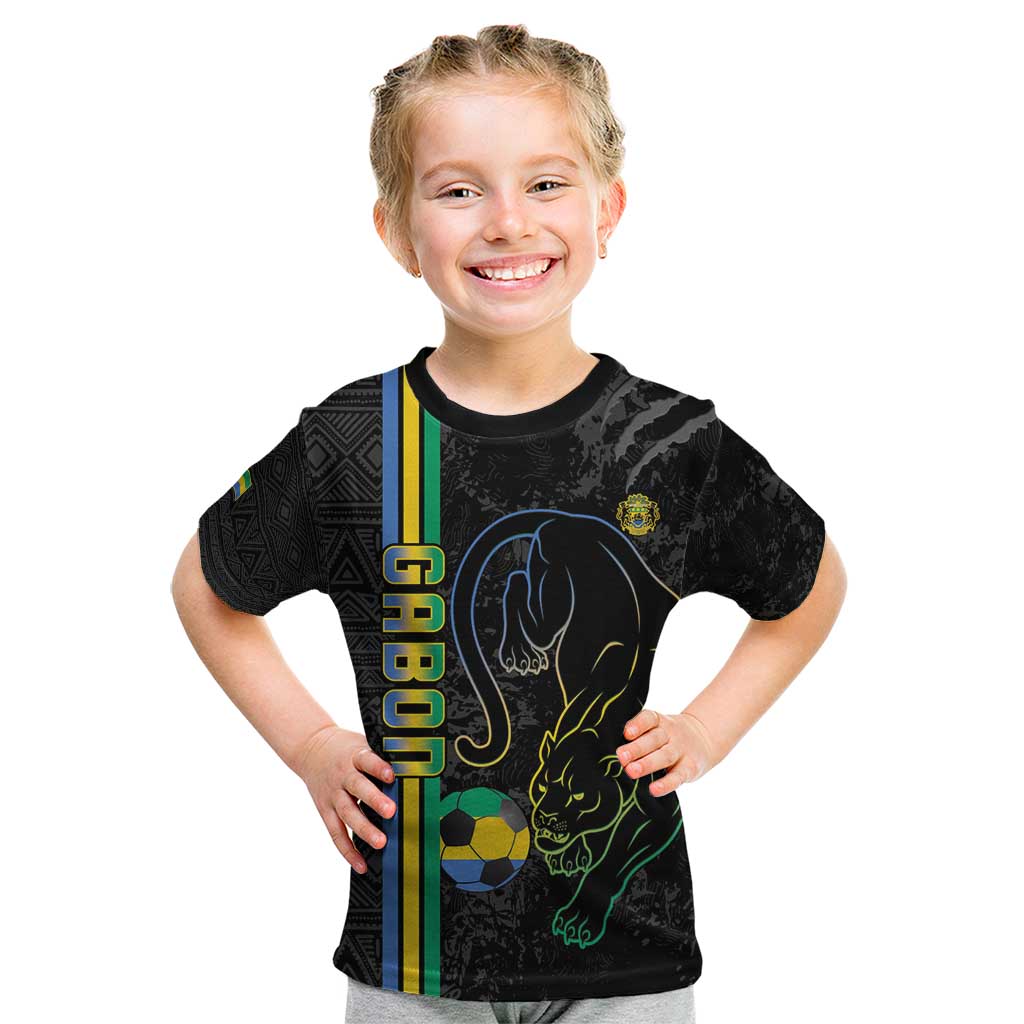 Custom Gabon Football Kid T Shirt Go Les Pantheres - Black Ver