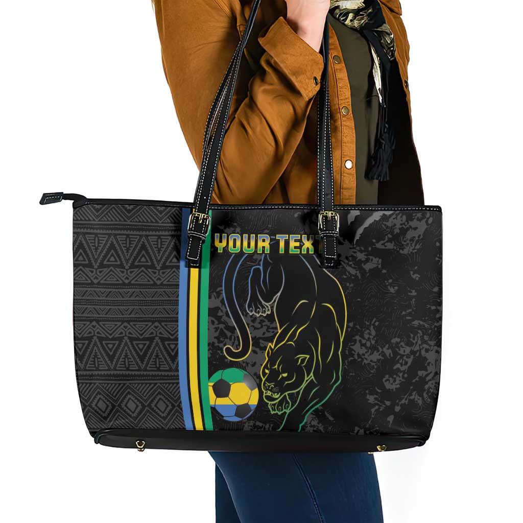 Custom Gabon Football Leather Tote Bag Go Les Pantheres - Black Ver
