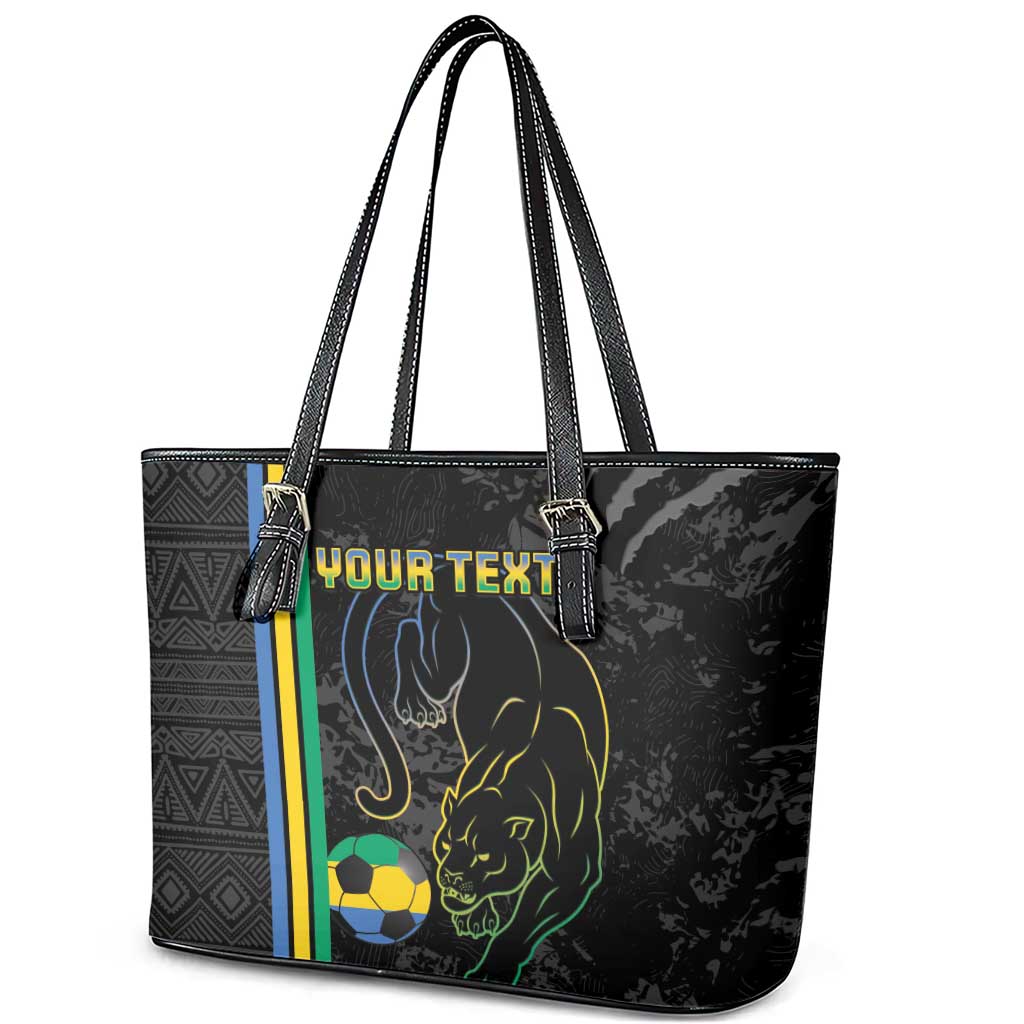Custom Gabon Football Leather Tote Bag Go Les Pantheres - Black Ver