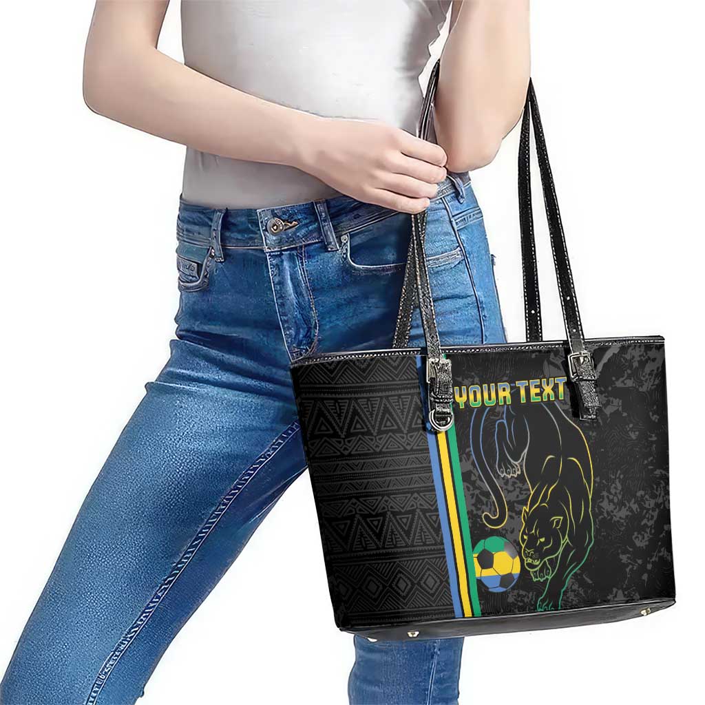 Custom Gabon Football Leather Tote Bag Go Les Pantheres - Black Ver