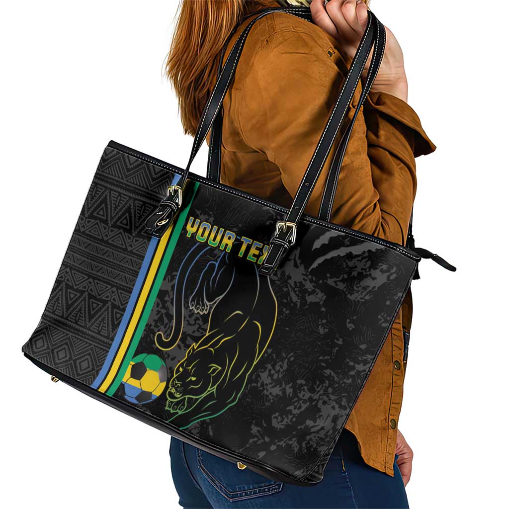 Custom Gabon Football Leather Tote Bag Go Les Pantheres - Black Ver