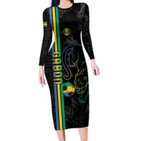 Custom Gabon Football Long Sleeve Bodycon Dress Go Les Pantheres - Black Ver