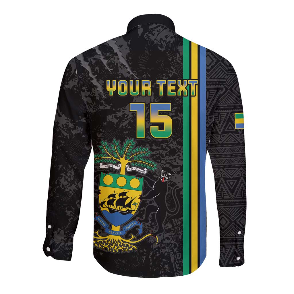 Custom Gabon Football Long Sleeve Button Shirt Go Les Pantheres - Black Ver