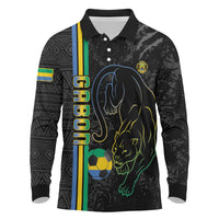 Custom Gabon Football Long Sleeve Polo Shirt Go Les Pantheres - Black Ver