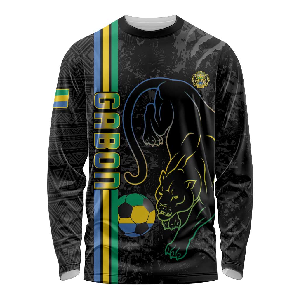 Custom Gabon Football Long Sleeve Shirt Go Les Pantheres - Black Ver
