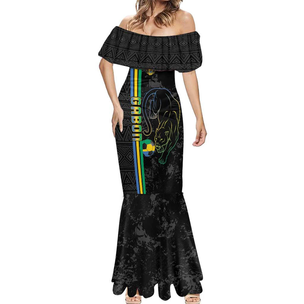 Custom Gabon Football Mermaid Dress Go Les Pantheres - Black Ver