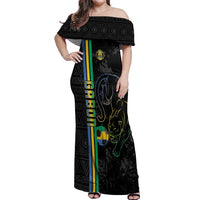 Custom Gabon Football Off Shoulder Maxi Dress Go Les Pantheres - Black Ver