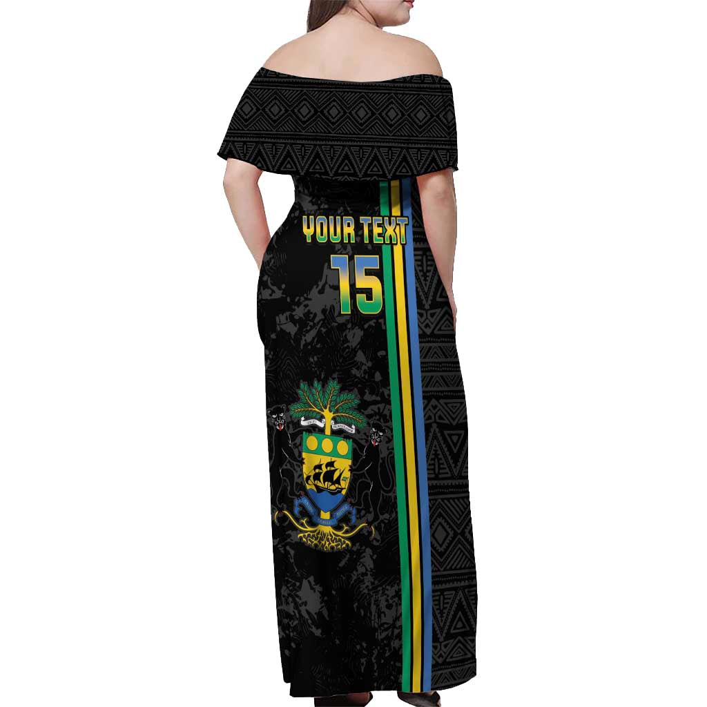 Custom Gabon Football Off Shoulder Maxi Dress Go Les Pantheres - Black Ver
