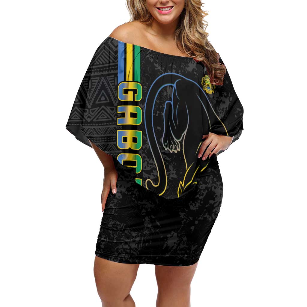 Custom Gabon Football Off Shoulder Short Dress Go Les Pantheres - Black Ver