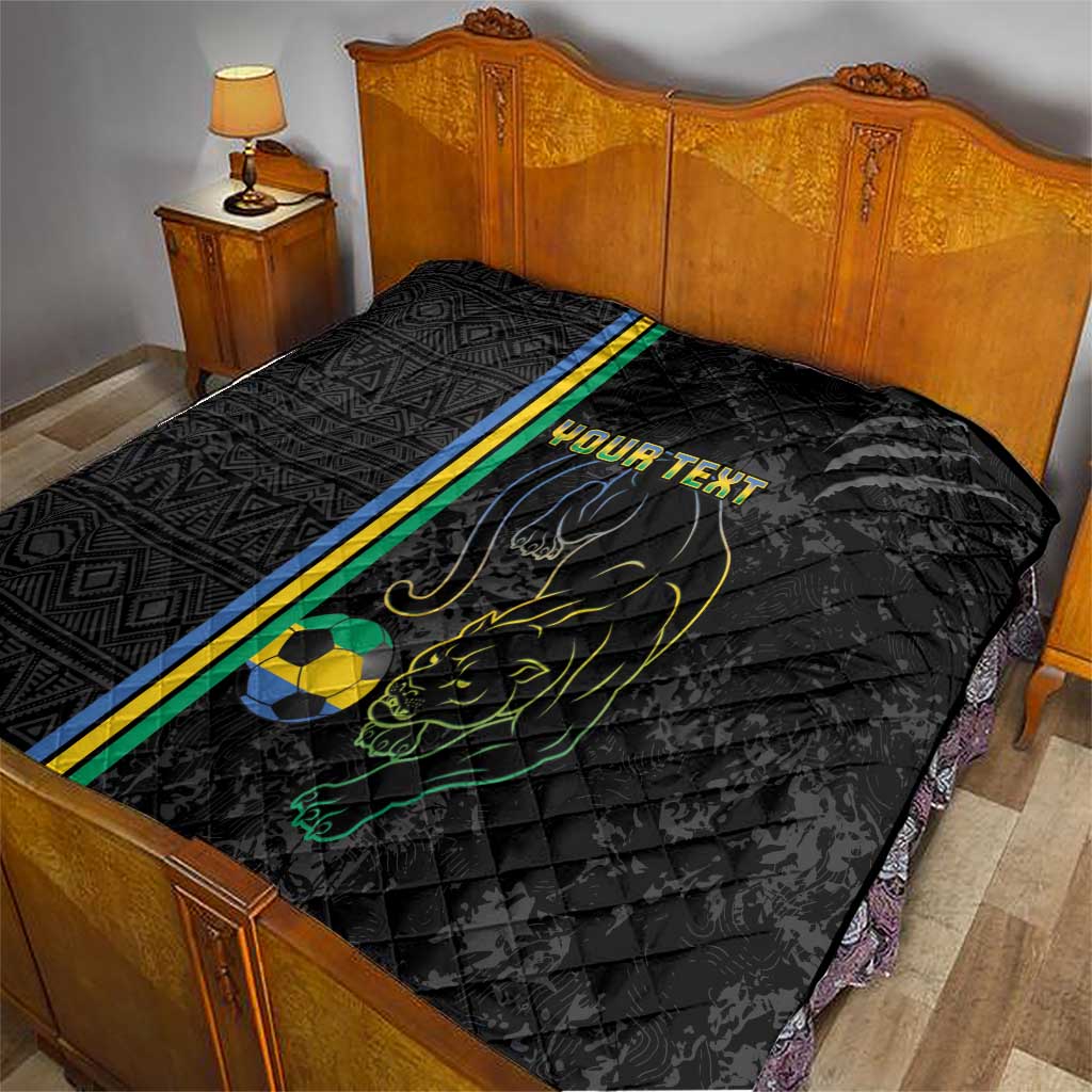 Custom Gabon Football Quilt Go Les Pantheres - Black Ver