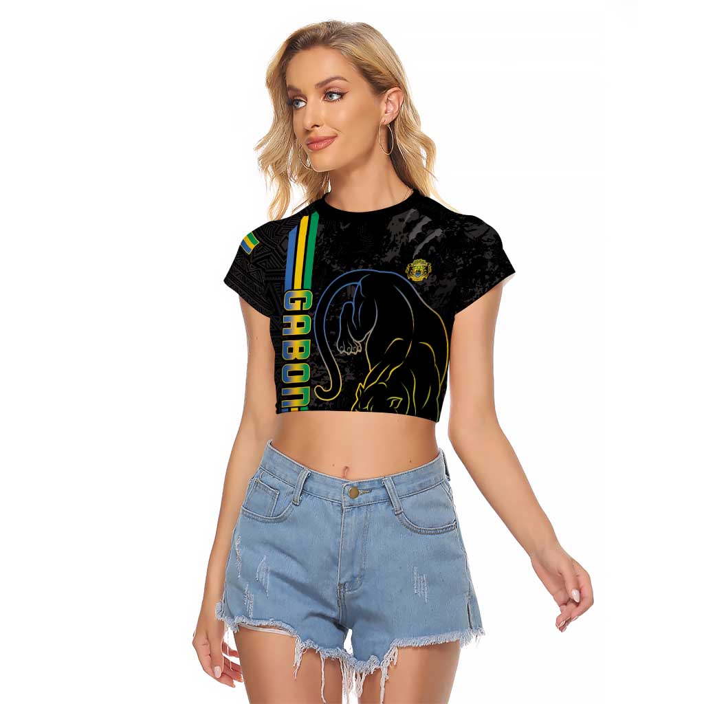 Custom Gabon Football Raglan Cropped T Shirt Go Les Pantheres - Black Ver