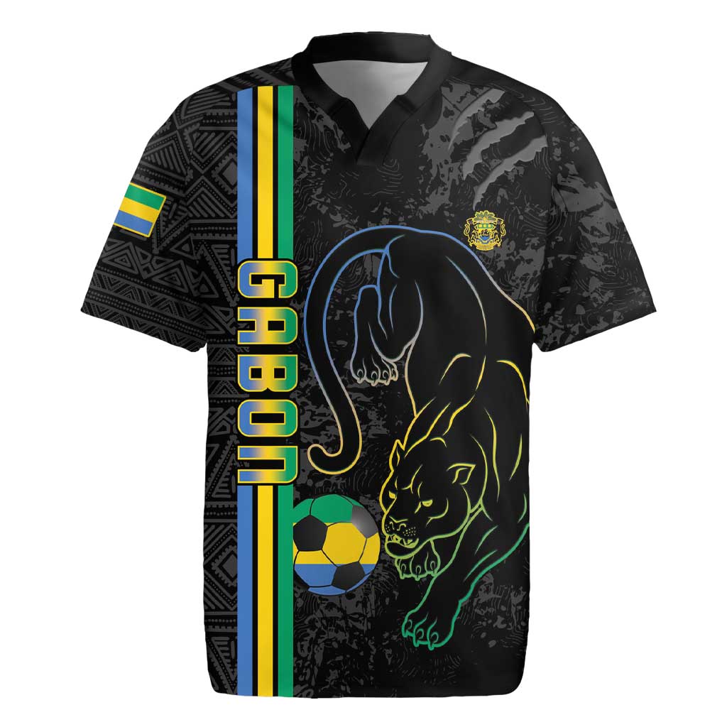 Custom Gabon Football Rugby Jersey Go Les Pantheres - Black Ver