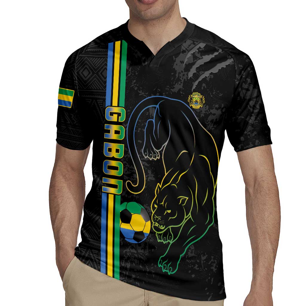 Custom Gabon Football Rugby Jersey Go Les Pantheres - Black Ver