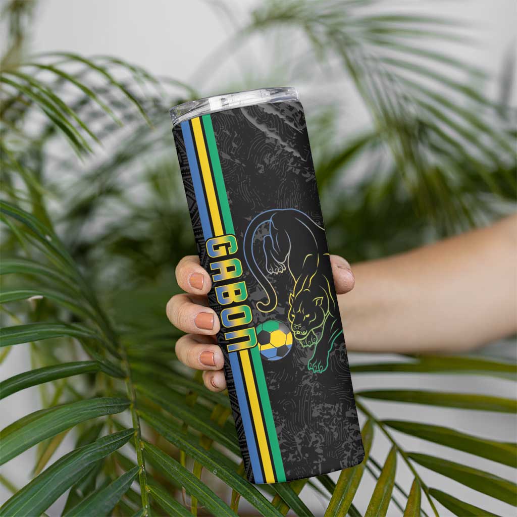 Custom Gabon Football Skinny Tumbler Go Les Pantheres - Black Ver