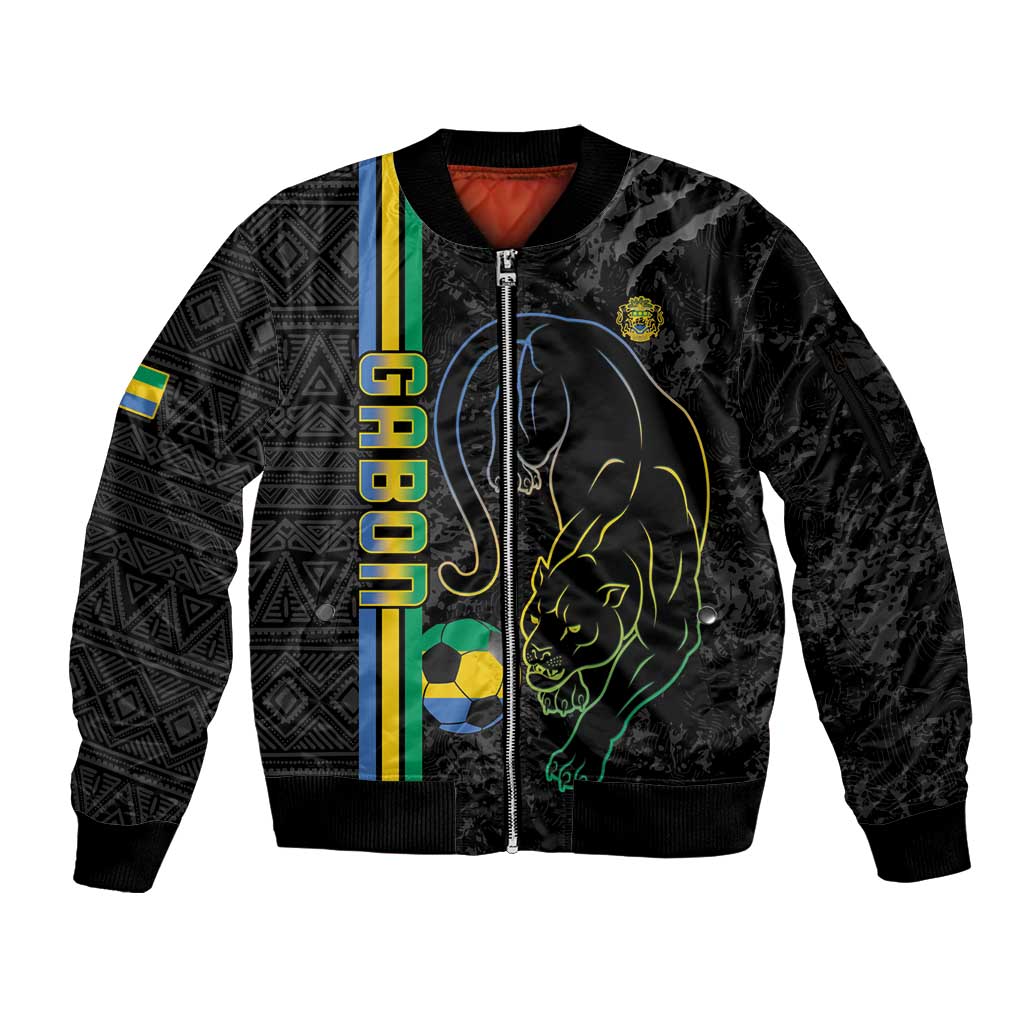 Custom Gabon Football Sleeve Zip Bomber Jacket Go Les Pantheres - Black Ver