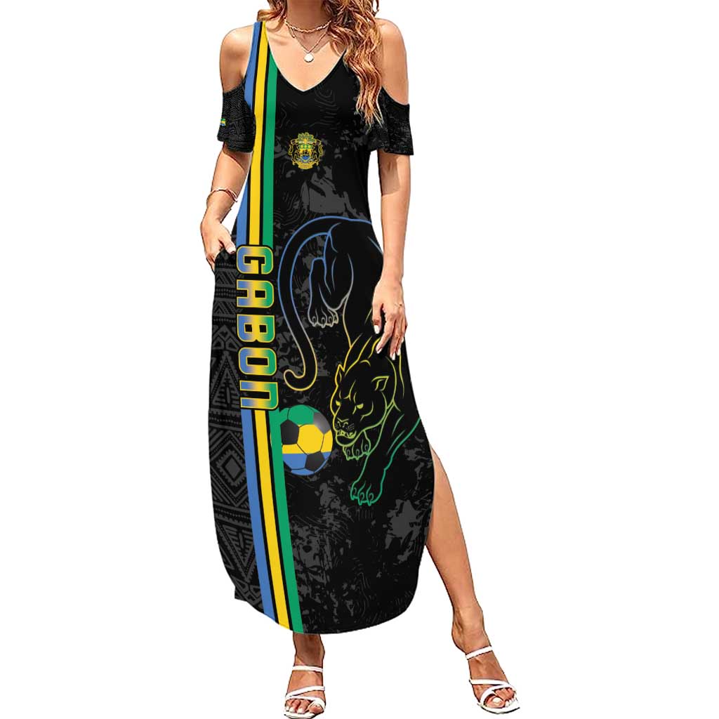 Custom Gabon Football Summer Maxi Dress Go Les Pantheres - Black Ver