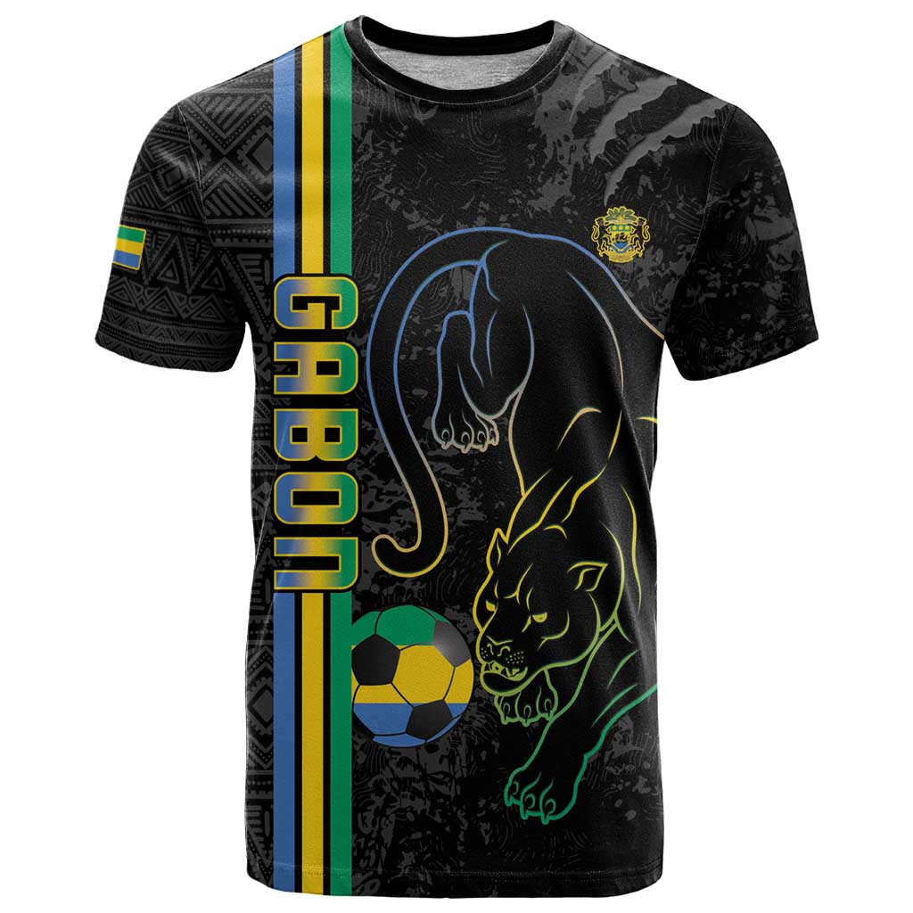 Custom Gabon Football T Shirt Go Les Pantheres - Black Ver