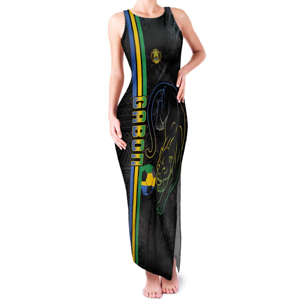 Custom Gabon Football Tank Maxi Dress Go Les Pantheres - Black Ver