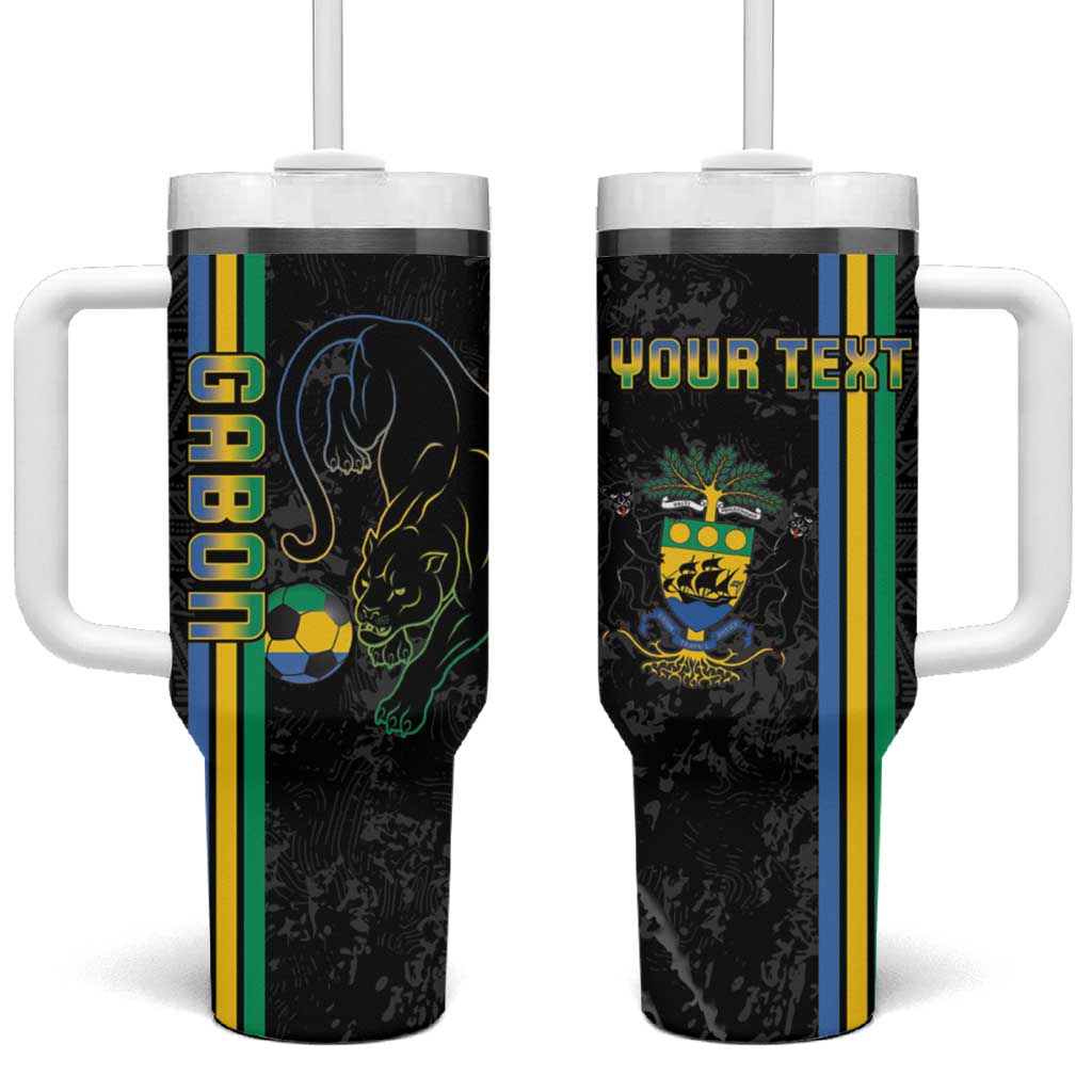 Custom Gabon Football Tumbler With Handle Go Les Pantheres - Black Ver