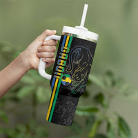 Custom Gabon Football Tumbler With Handle Go Les Pantheres - Black Ver