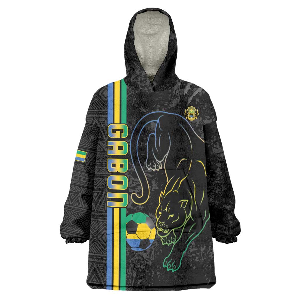 Custom Gabon Football Wearable Blanket Hoodie Go Les Pantheres - Black Ver
