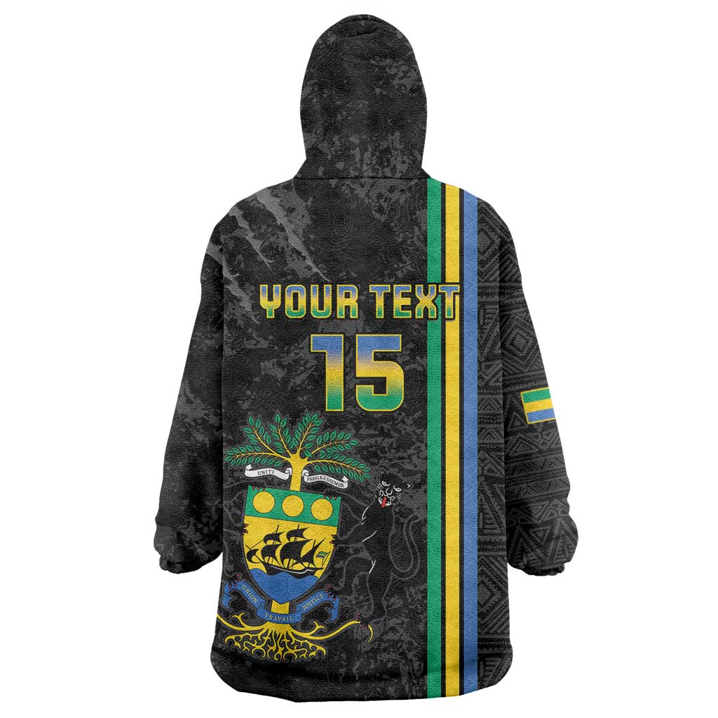 Custom Gabon Football Wearable Blanket Hoodie Go Les Pantheres - Black Ver