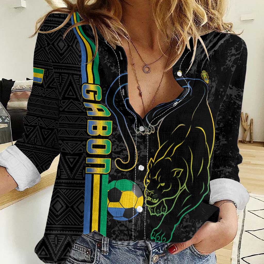 Custom Gabon Football Women Casual Shirt Go Les Pantheres - Black Ver