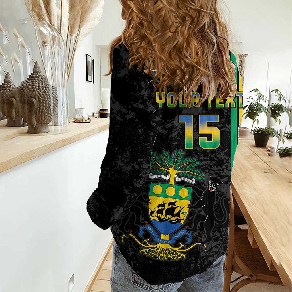 Custom Gabon Football Women Casual Shirt Go Les Pantheres - Black Ver