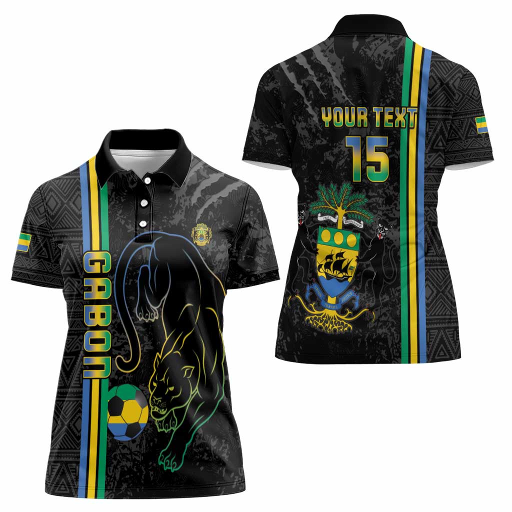 Custom Gabon Football Women Polo Shirt Go Les Pantheres - Black Ver